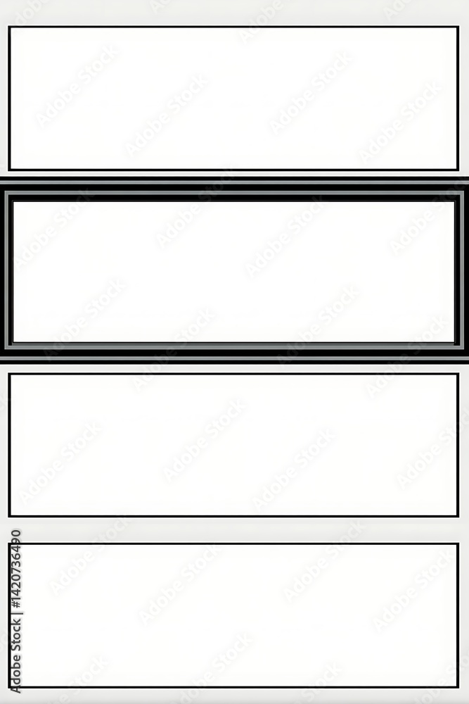 Abstract Panel Design: Four Blank Rectangular Frames on a White Background Abstract Panel Design: Four Blank Rectangular Frames on a White Background