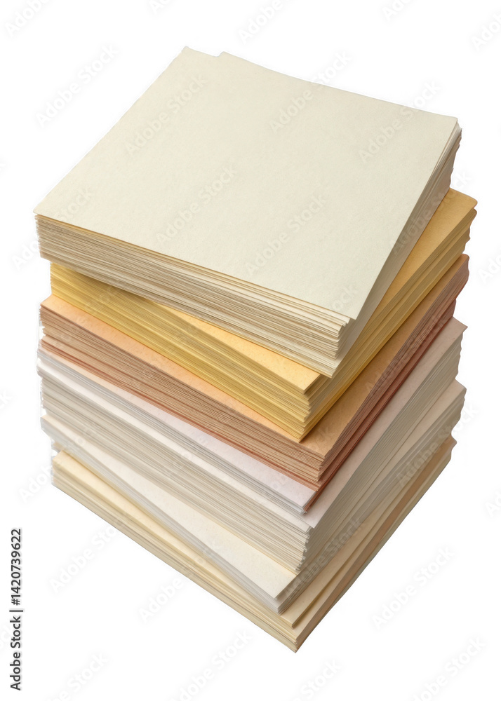 High-Resolution Photo of a Stack of Hand-Sized Square Note Papers in Various Pastel Shades Perfect for Mockups and Designs