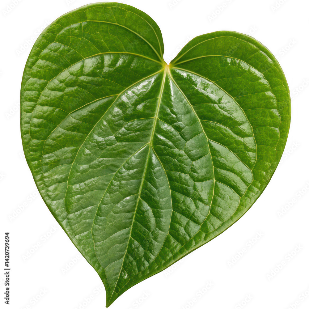 Obraz premium Heart-Shaped Betel Leaf A High-Resolution Photo of a Glossy, Vibrant Green Leaf with Intricate Veining, Perfect for Nature-Inspired Designs and Projects