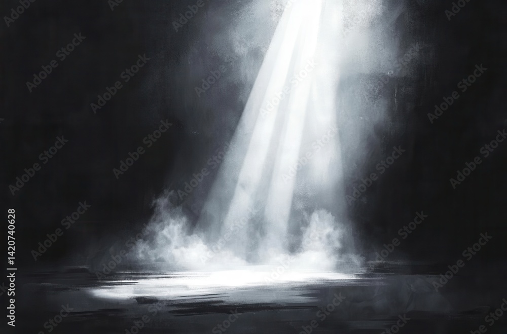 Ethereal Light Beam Illuminating Foggy Space in Dark Environment with Atmospheric Effects and Mysterious Ambiance for Artistic and Creative Projects Ethereal Light Beam Illuminating Foggy Space in Dark Environment with Atmospheric Effects and Mysterious Ambiance for Artistic and Creative Projects
