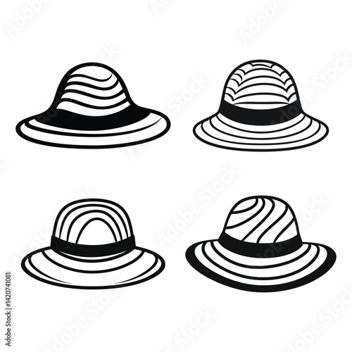 Stylish Beach Hats and Headwear Vector Set