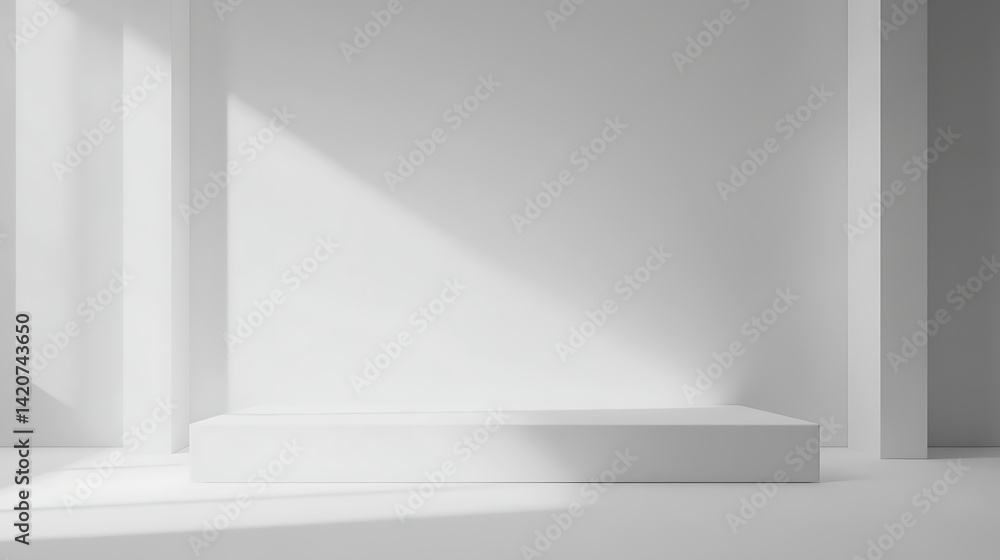 Fototapeta premium A white room with a white pedestal in the center