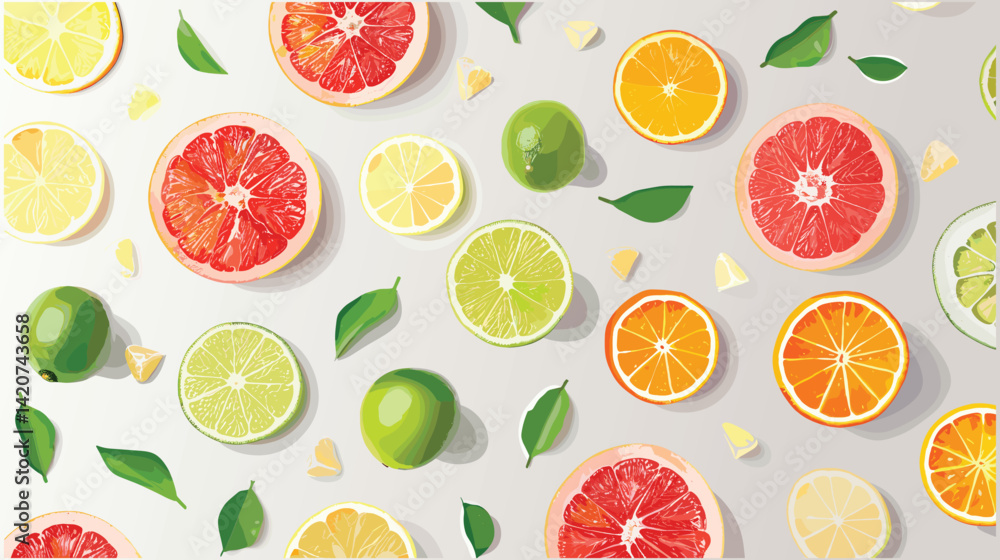 Bright Citrus Fruit Seamless Pattern on White Background Bright Citrus Fruit Seamless Pattern on White Background
