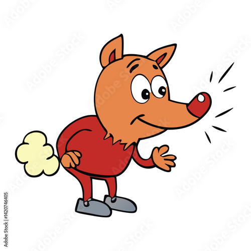 Little pig stands firm as the Big Bad Wolf huffs and puffs, blowing fiercely at the sturdy brick house—but it won’t budge! Classic fairy tale showdown in action.