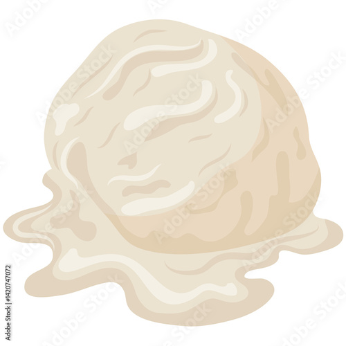 icon of a scoop of white vanilla ice cream melting, for various summer designs