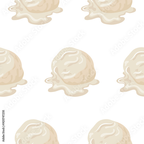 pattern with icon of a scoop of white vanilla ice cream melting, for various summer designs