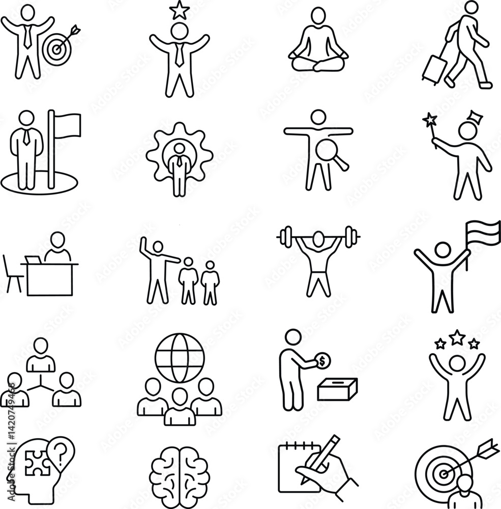 Business, Mindset and Motivation Icon Set for Personal and Professional Success. Business, Mindset and Motivation Icon Set for Personal and Professional Success.