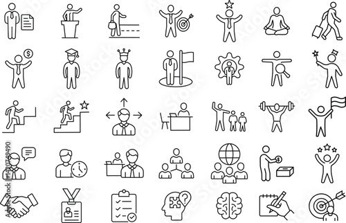 Personal Growth and Career Development Icons, Achieve Success and Self Improvement.