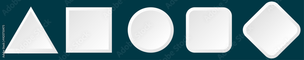 Icon set with geometric 3d white gradient shape | Button set with blue background luxury model for presentation, signal, business, decoration | Creative triangle, circle, square abstract shape Icon set with geometric 3d white gradient shape | Button set with blue background luxury model for presentation, signal, business, decoration | Creative triangle, circle, square abstract shape