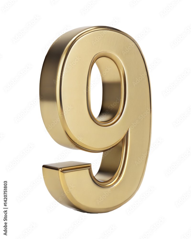3d golden number 9 isolated on transparent background. 3d golden number 9 isolated on transparent background.