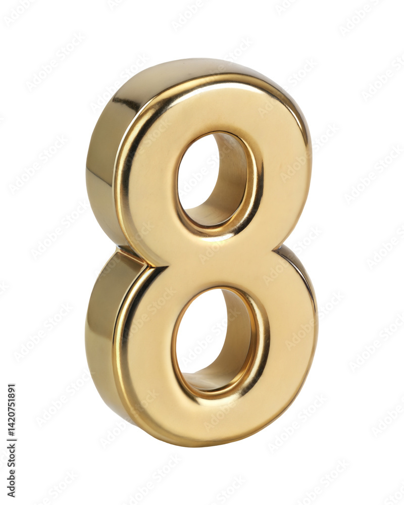 3d golden number 8 isolated on transparent background. 3d golden number 8 isolated on transparent background.