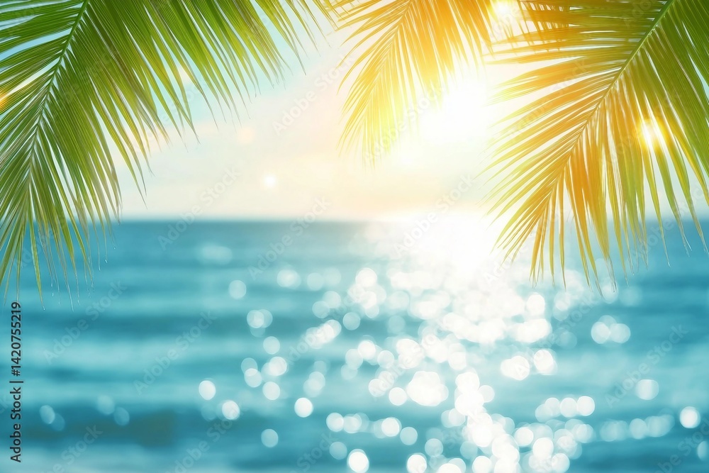 Blurred summer background of free space for your decoration and palm leaves with sun light. Blurred summer background of free space for your decoration and palm leaves with sun light.
