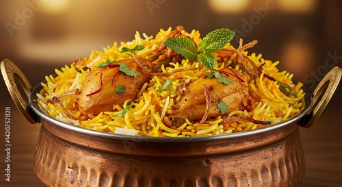 Exquisite Chicken Biryani in Traditional Copper Pot, A Culinary Symphony