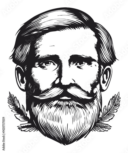 Detailed Hand-Drawn Illustration of a Vintage Man with Beard
