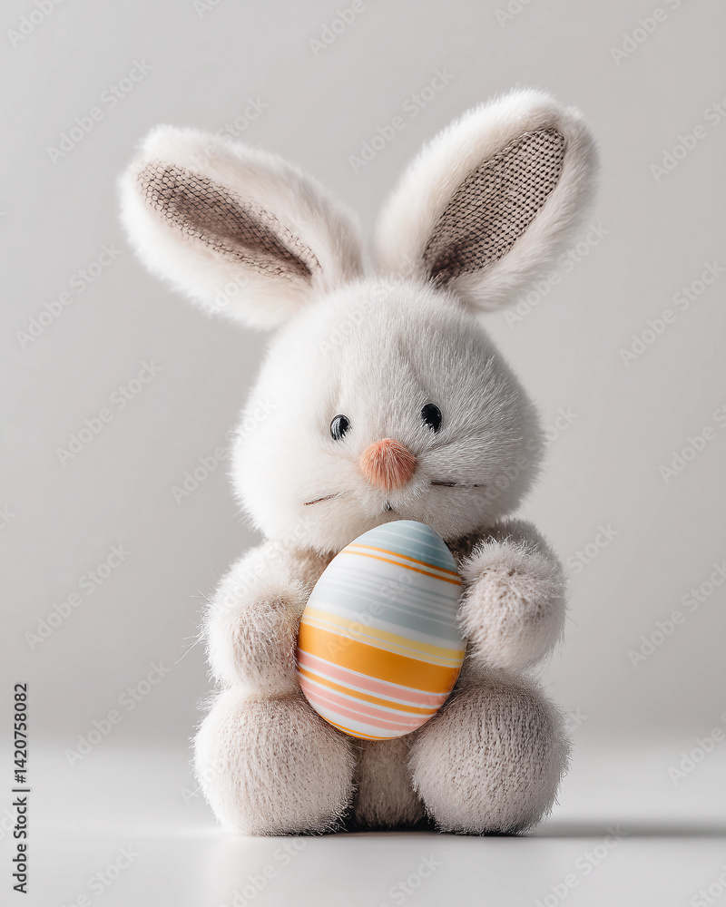Fototapeta premium A stuffed rabbit holding an Easter egg