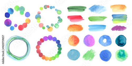 水彩絵具のフレームと飾りのセット