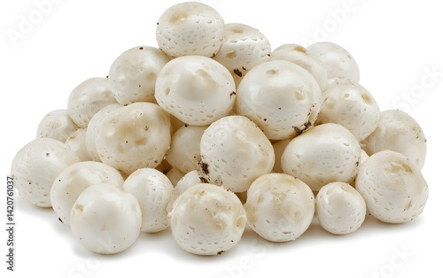 Fresh White Button Mushrooms Heap, Organic Food