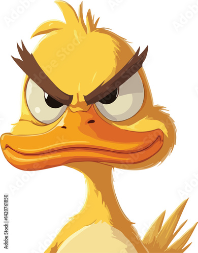 Angry Yellow Duckling Vector Illustration  Cute Cartoon Character with Fierce Expression