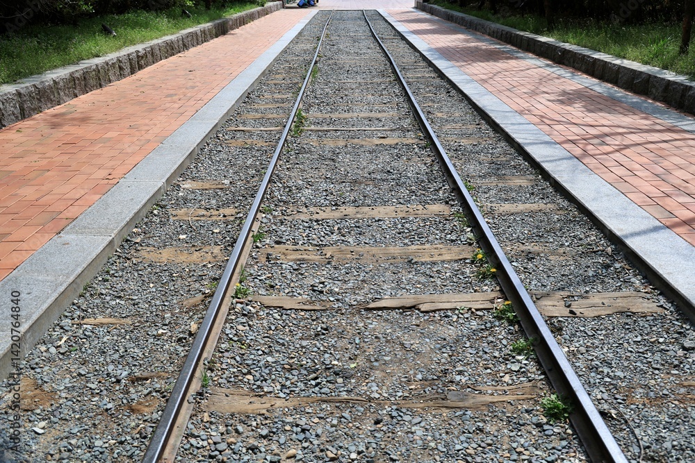 Obraz premium 열차가 달리는 기찻길, 철로