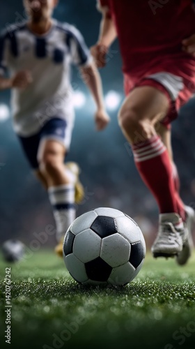 Soccer players in action on a field