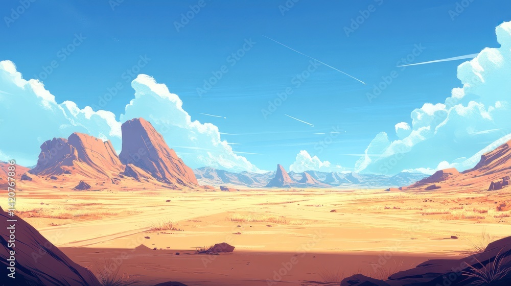 Naklejka premium Stylized desert landscape with sandstone buttes and a pastel color palette