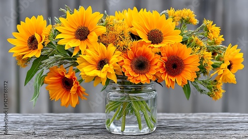 Wallpaper Mural Bright Sunflower Bouquet in Mason Jar on Rustic Farmhouse Table Torontodigital.ca