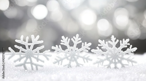 Delicate snowflakes descending in winter, capturing the essence of a serene holiday moment