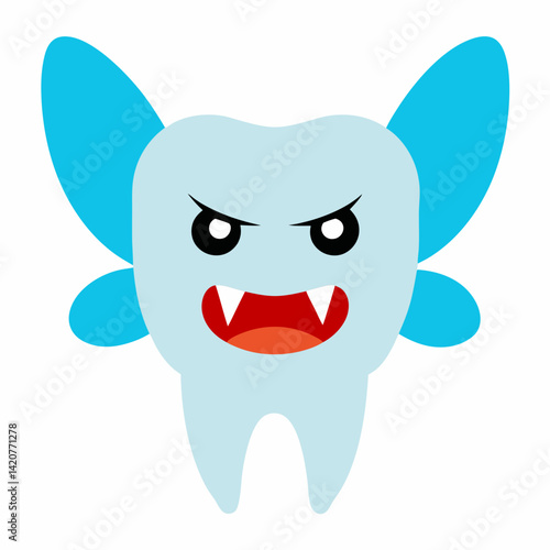 Evil Tooth Fairy Cartoon Character Vector Illustration with Simple Gradients and Dark Humor Style