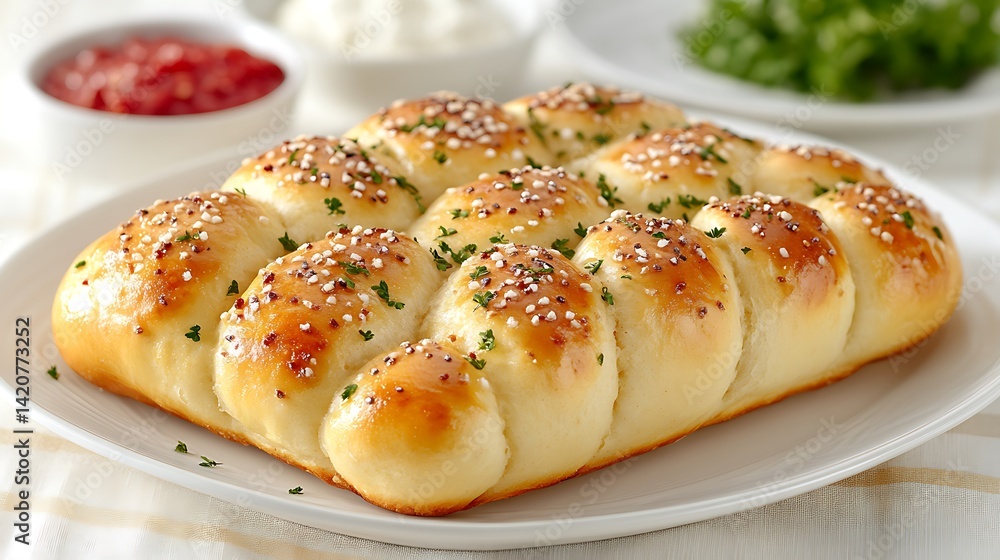 Golden-brown baked bread, arranged in sections Golden-brown baked bread, arranged in sections