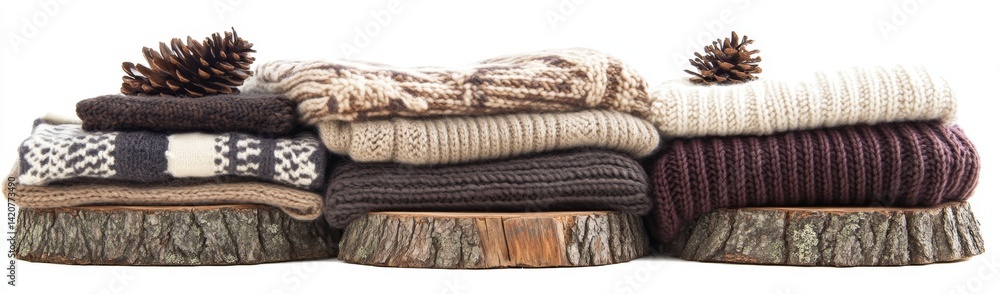 Cozy Knitted Sweaters on Wooden Planks Cozy Knitted Sweaters on Wooden Planks