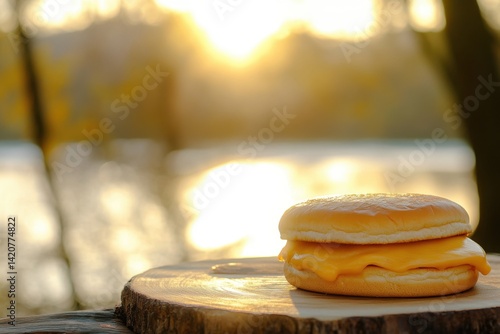 Hamburger on wood plate with all fresh Ingredients.