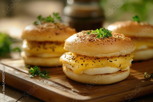 Hamburger on wood plate with all fresh Ingredients.