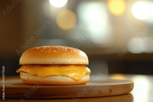 Hamburger on wood plate with all fresh Ingredients.
