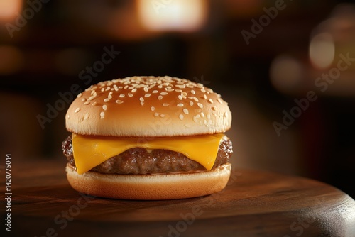 Hamburger on wood plate with all fresh Ingredients.