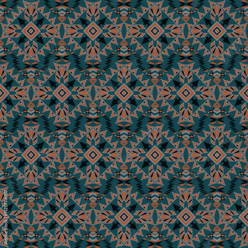 American tribal ethnic native pattern seamless.Traditional Navajo,Aztec,Apache,Southwest and Mexican style fabric pattern.Abstract vector motif pattern.For fabric,clothing,blanket,woven,wrap,decorate.