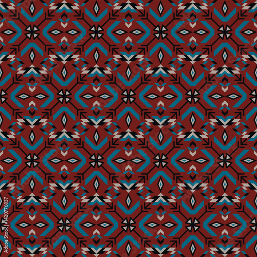 American tribal ethnic native pattern seamless.Traditional Navajo,Aztec,Apache,Southwest and Mexican style fabric pattern.Abstract vector motif pattern.For fabric,clothing,blanket,woven,wrap,decorate.