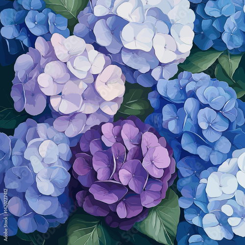 雨の日とカラフルな紫陽花の花