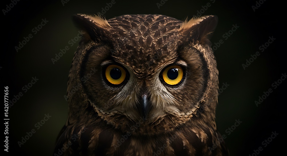 Obraz premium Majestic Owl Portrait: A Close-Up of a Powerful Bird of Prey