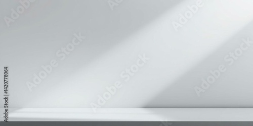Minimalist White Studio Background Empty Shelf with Light and Shadow