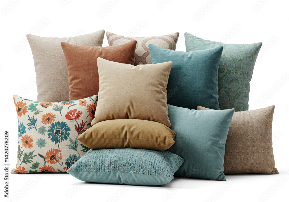 Colorful pile of pillows in various shades and patterns, creating a vibrant display of comfort and style. Colorful pile of pillows in various shades and patterns, creating a vibrant display of comfort and style.