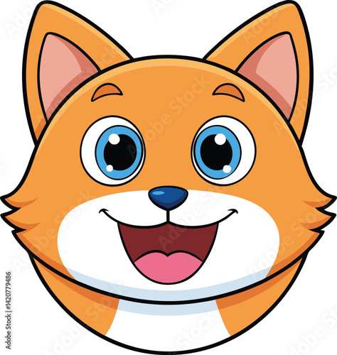 Cute Cartoon Cat Face – Happy Orange Kitty with Blue Eyes