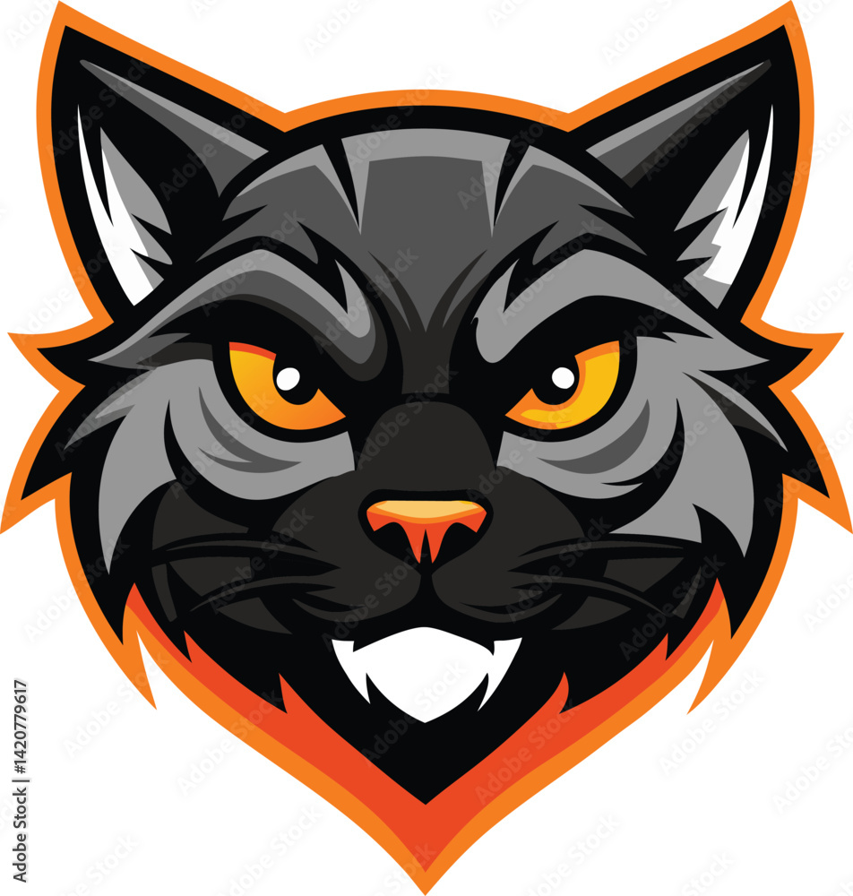 Obraz premium Gray Panther Mascot Logo – Bold Cartoon Cat Face with Orange Eyes