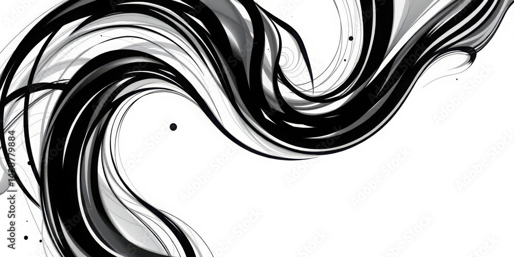 Abstract Black White Swirling Lines Dynamic Energy Flowing Curves Design Background