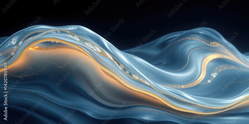Abstract Blue Gold Liquid Wave Background Texture