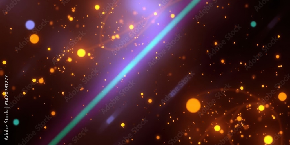 Abstract Glowing Particles Neon Lights Dark Background Bokeh