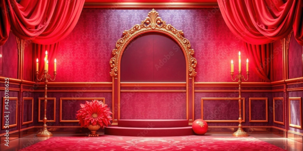 Luxurious Red Room Interior Design Elegant Gold Frame Candles Flower