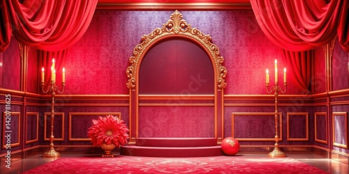 Obraz na płótnie Luxurious Red Room Interior Design Elegant Gold Frame Candles Flower w salonie