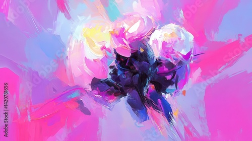 Abstract blooms explode in pink and violet hues a burst of painted energy