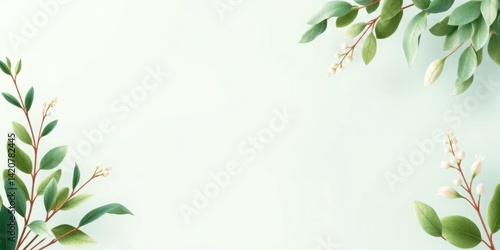 Obraz na płótnie Elegant Green Leaves White Blossoms Frame Nature Background w salonie