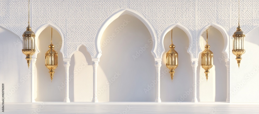 Fototapeta premium Elegant White Arches with Golden Lanterns